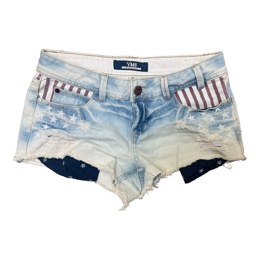 YMI American Flag Cutoff Jean Shorts Size 3 Stars Red White Blue 4th of July EUC